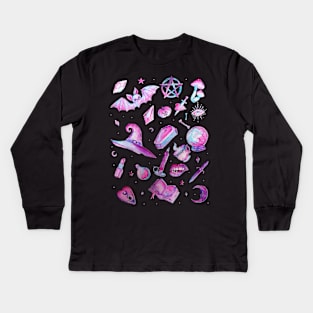 Halloween : Witchy Goth Pattern Kids Long Sleeve T-Shirt